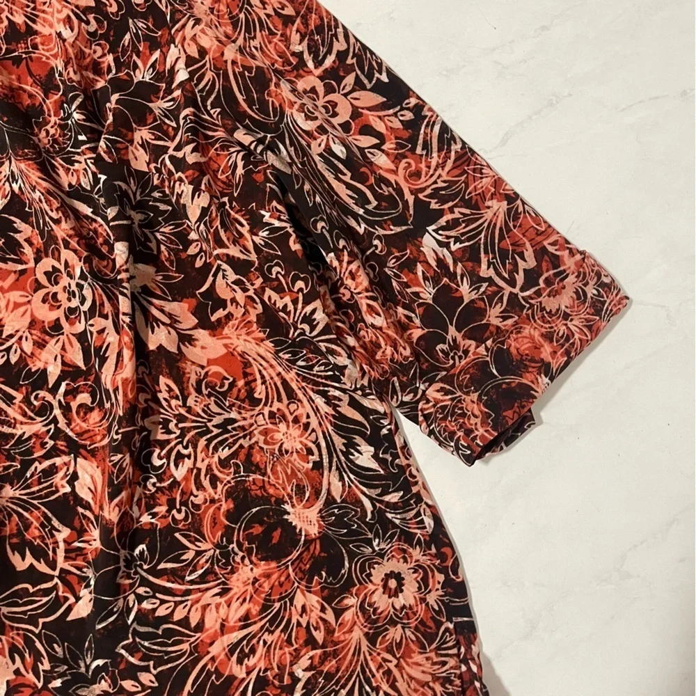 Catherine’s‎ Burgundy Red Pink Floral Print Shirt Size 2X